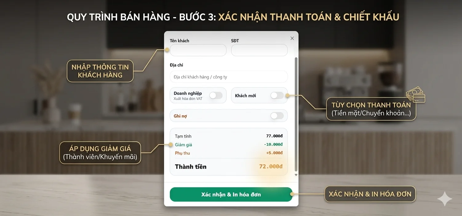 Bước 3: Thanh toán hóa đơn trên phần mềm POS DINN